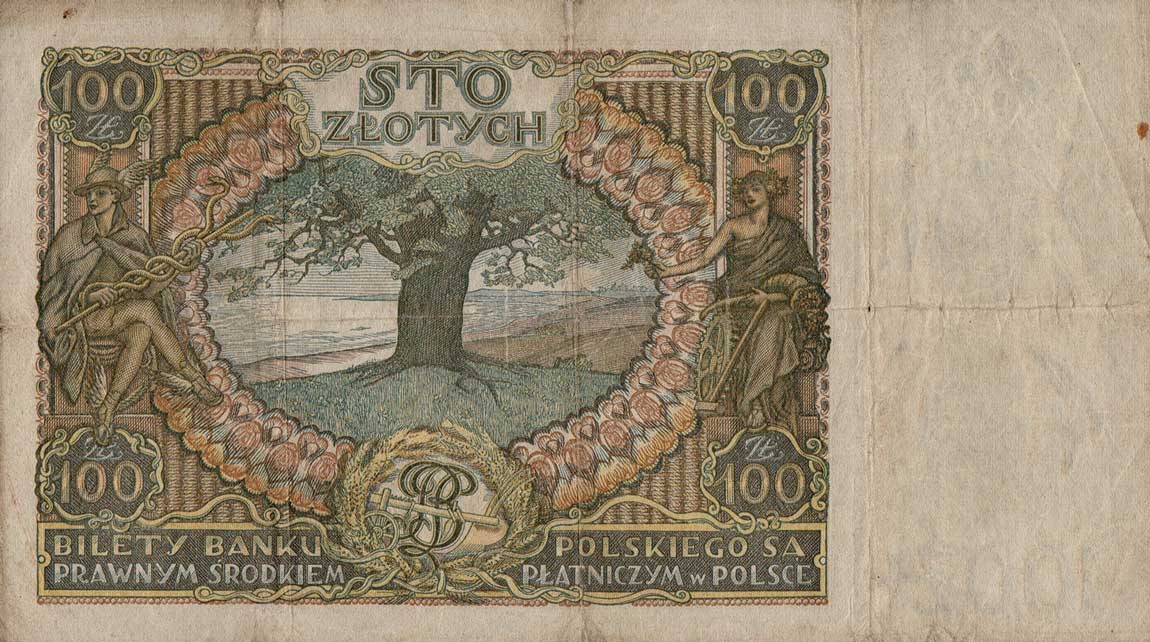 Back of Poland p74b: 100 Zlotych from 1932