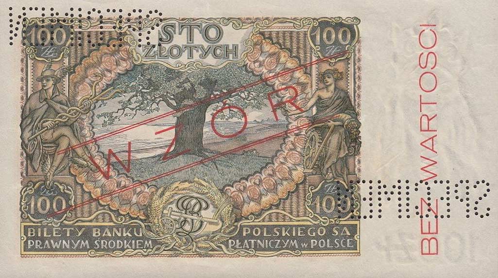 Back of Poland p74s: 100 Zlotych from 1932