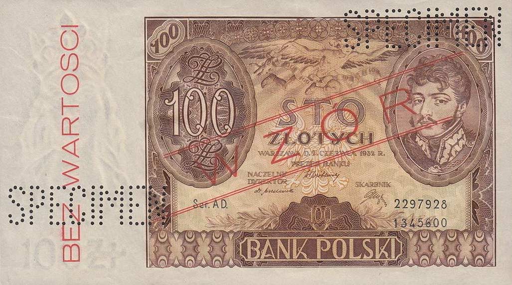 Front of Poland p74s: 100 Zlotych from 1932