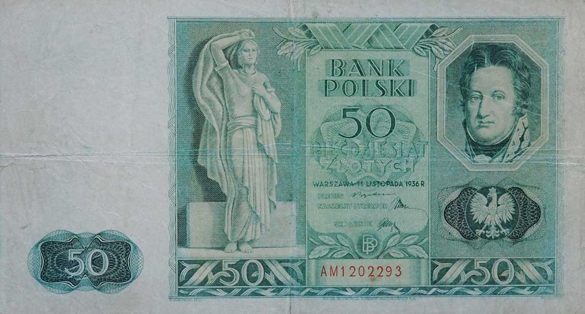 Front of Poland p78a: 50 Zlotych from 1936