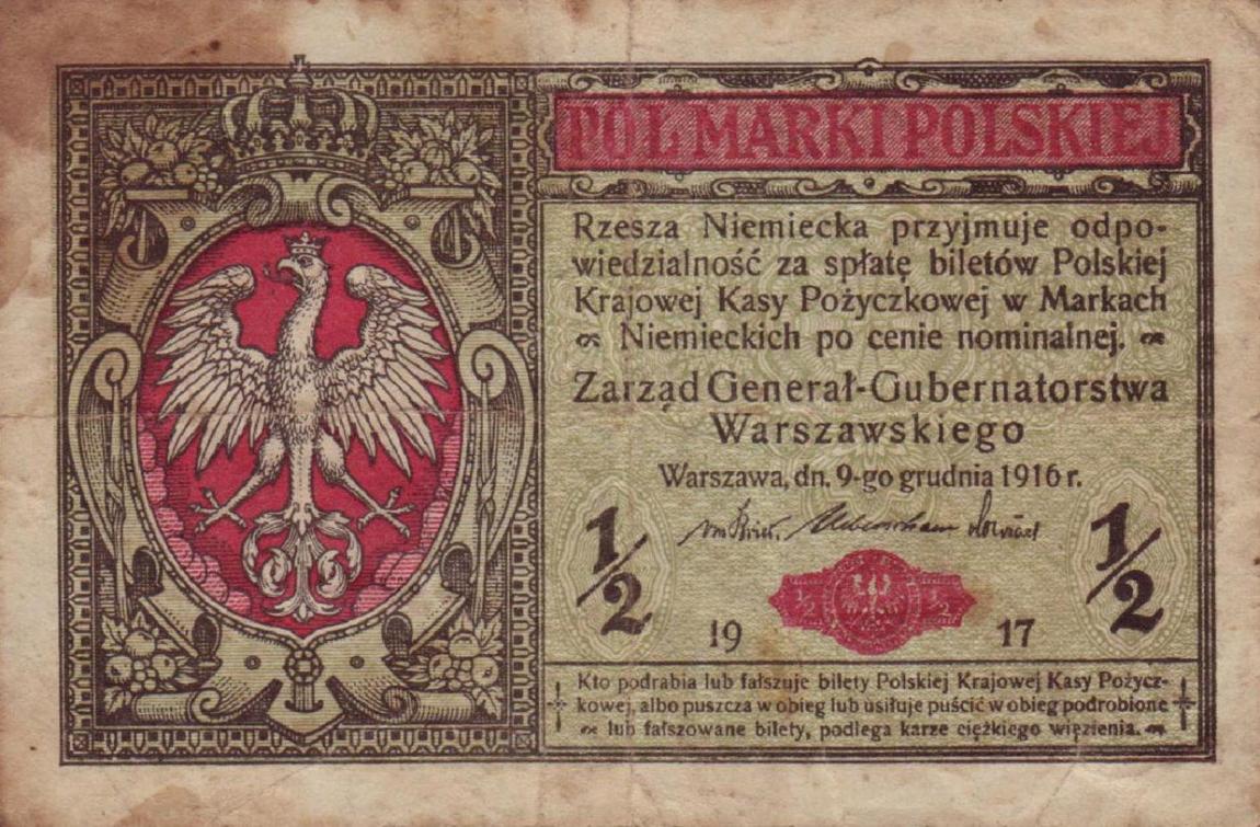 Front of Poland p7: 0.5 Marki from 1917