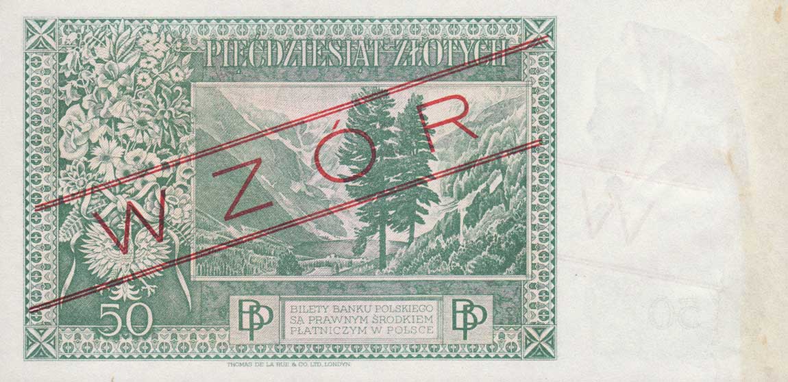 Back of Poland p84s: 50 Zlotych from 1939