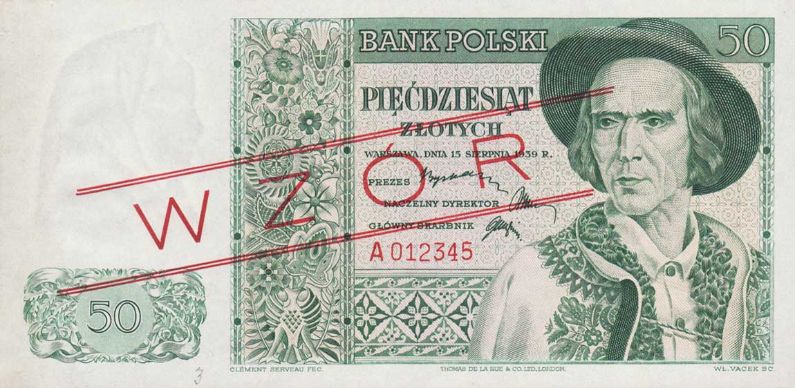 Front of Poland p84s: 50 Zlotych from 1939