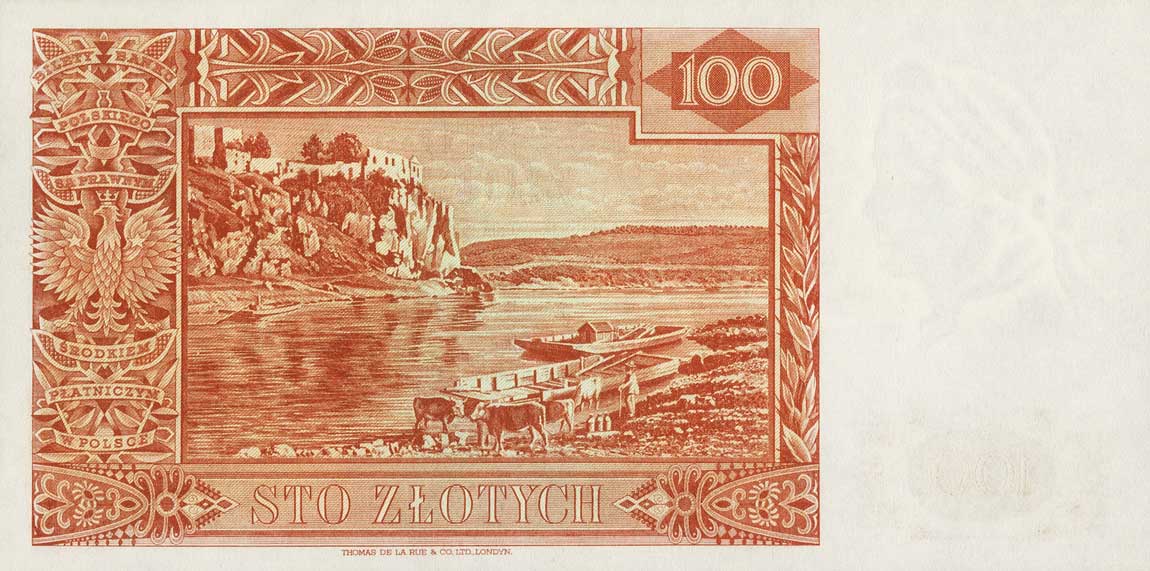 Back of Poland p85r: 100 Zlotych from 1939