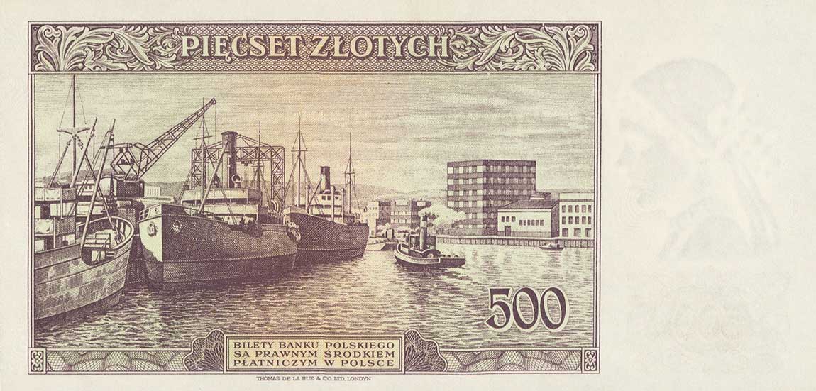 Back of Poland p86r: 500 Zlotych from 1939