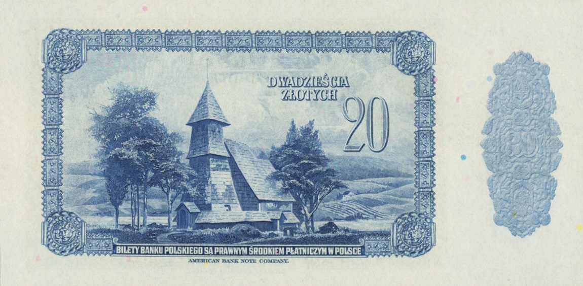 Back of Poland p87r: 20 Zlotych from 1939
