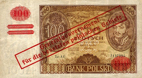 Front of Poland p90: 100 Zlotych from 1939