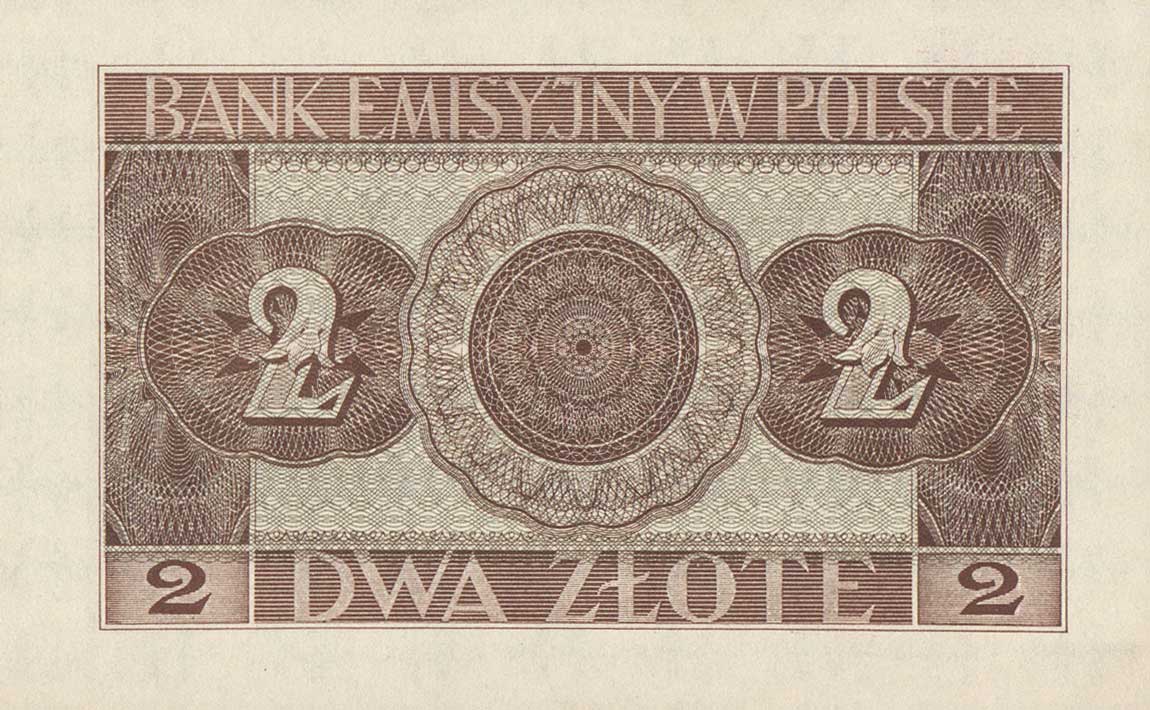 Back of Poland p92: 2 Zlotych from 1940