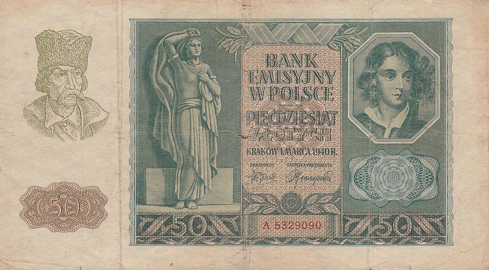 Front of Poland p96: 50 Zlotych from 1940