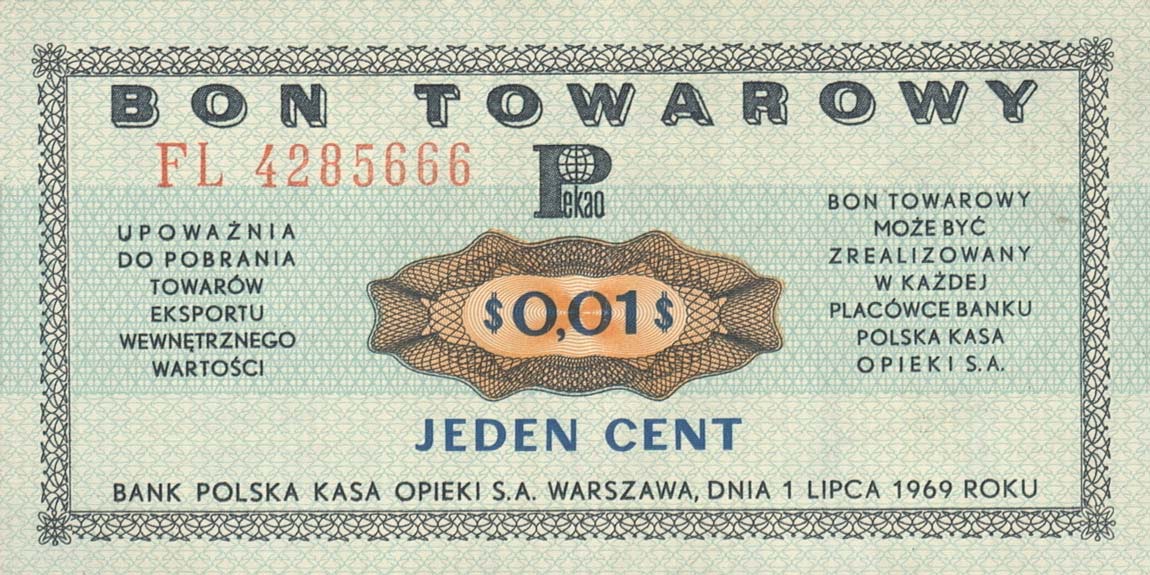 Front of Poland pFX21: 1 Cent from 1969
