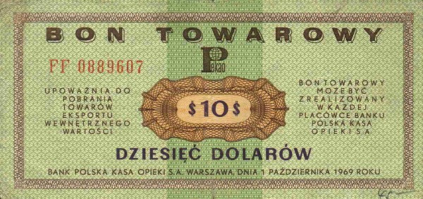 Front of Poland pFX30: 10 Dollars from 1969
