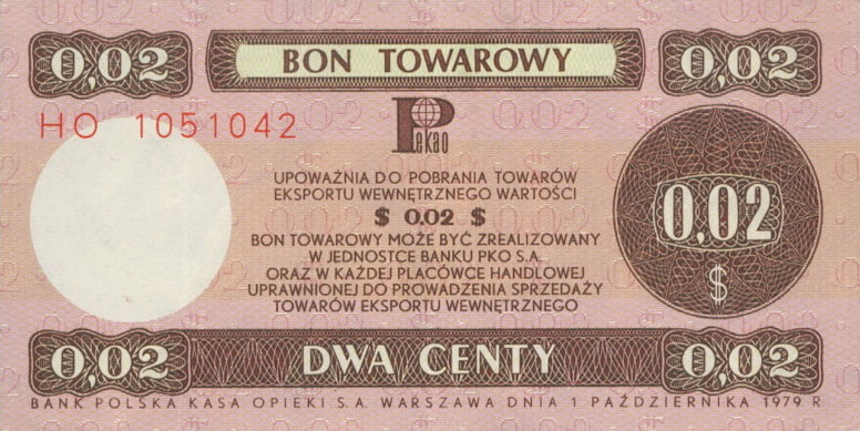 Front of Poland pFX35: 2 Cents from 1979