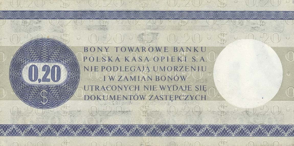 Back of Poland pFX38: 20 Cents from 1979