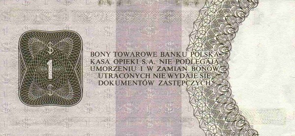 Back of Poland pFX40: 1 Dollar from 1979