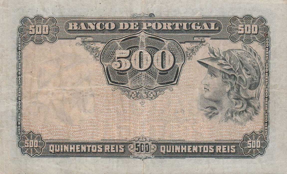 Back of Portugal p105b: 500 Reis from 1917