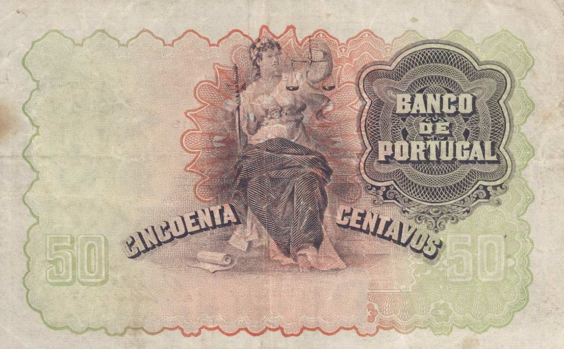 Back of Portugal p112a: 50 Centavos from 1918