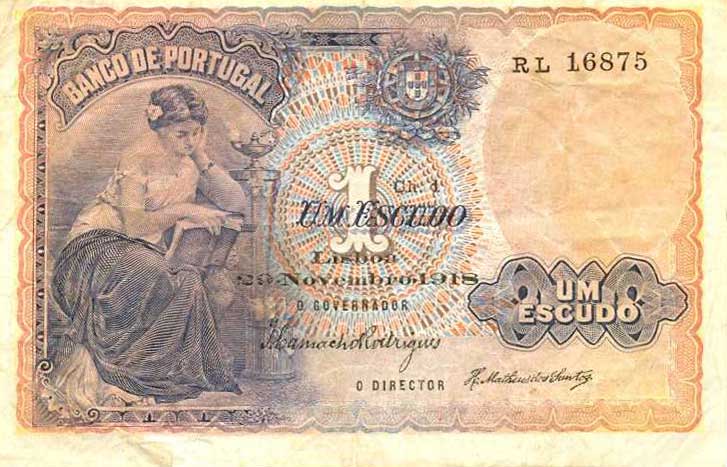 Front of Portugal p113b: 1 Escudo from 1918