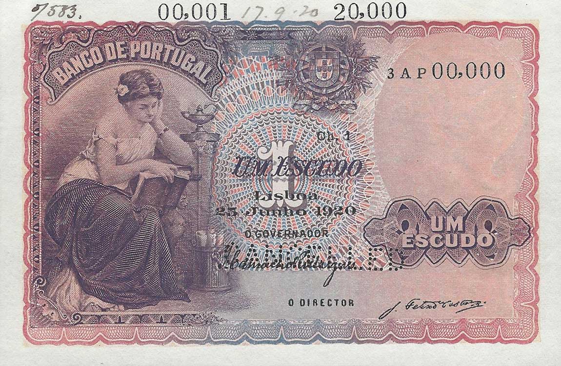 Front of Portugal p113s: 1 Escudo from 1917