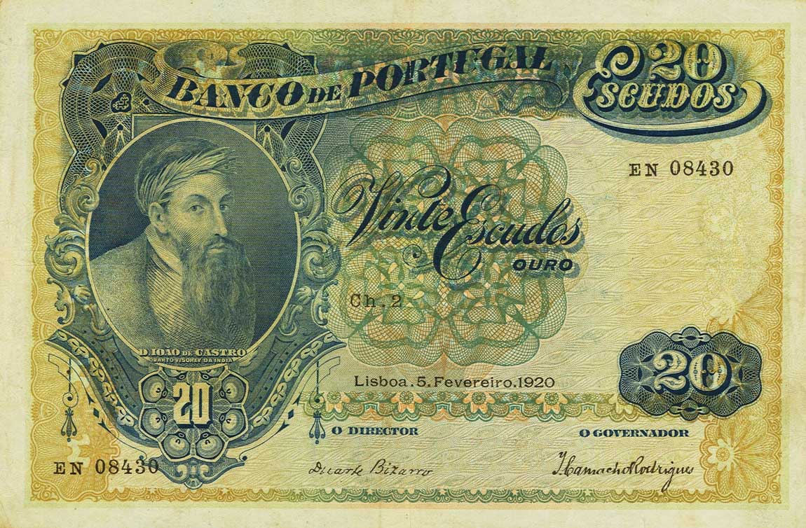 Front of Portugal p118a: 20 Escudos from 1919
