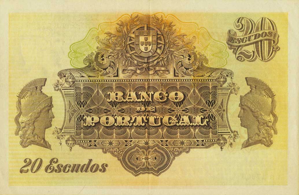Back of Portugal p122a: 20 Escudos from 1920