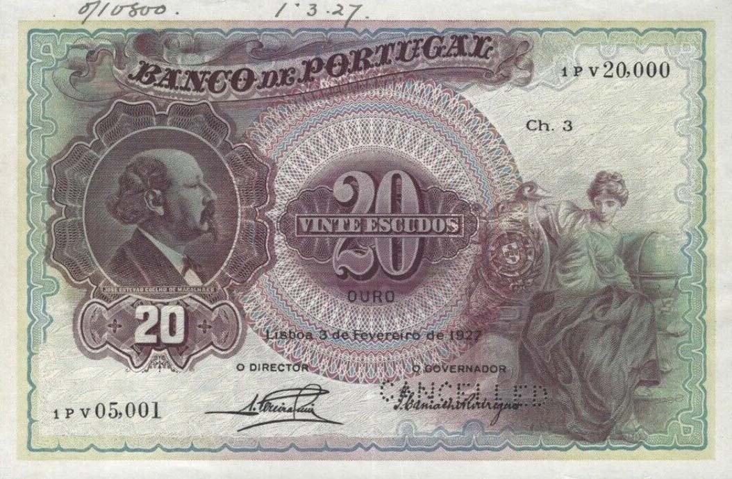 Front of Portugal p122s: 20 Escudos from 1920