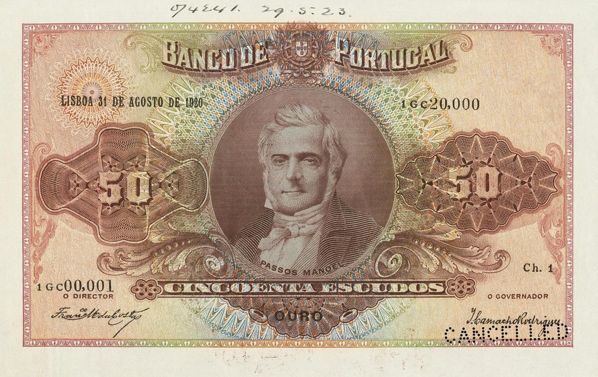 Front of Portugal p123s: 50 Escudos from 1920