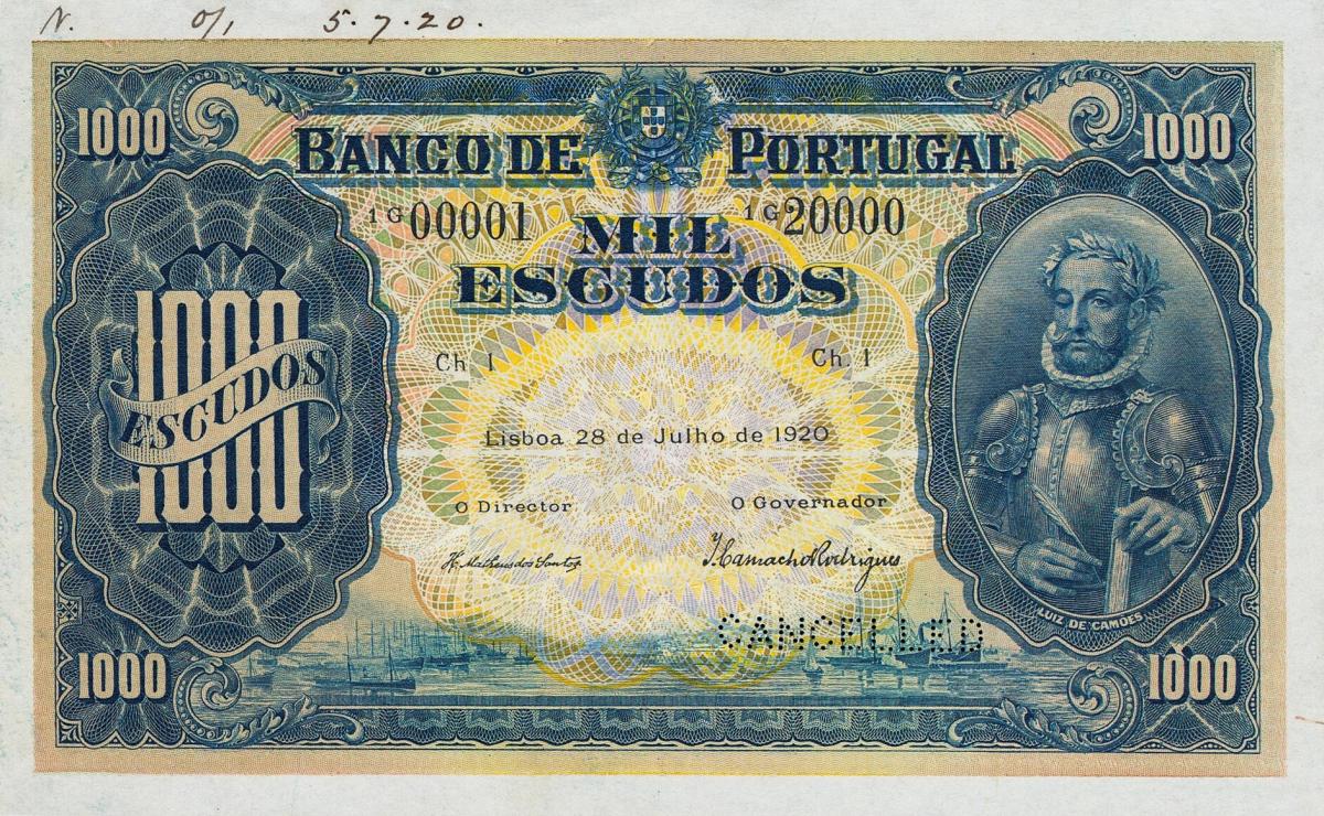 Front of Portugal p126s: 1000 Escudos from 1920