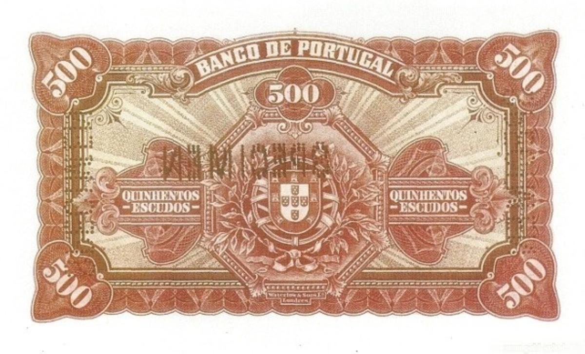 Back of Portugal p138: 500 Escudos from 1925