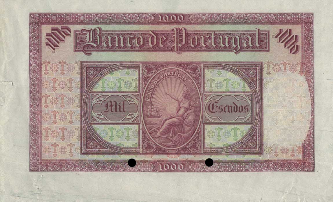 Back of Portugal p142s: 1000 Escudos from 1927