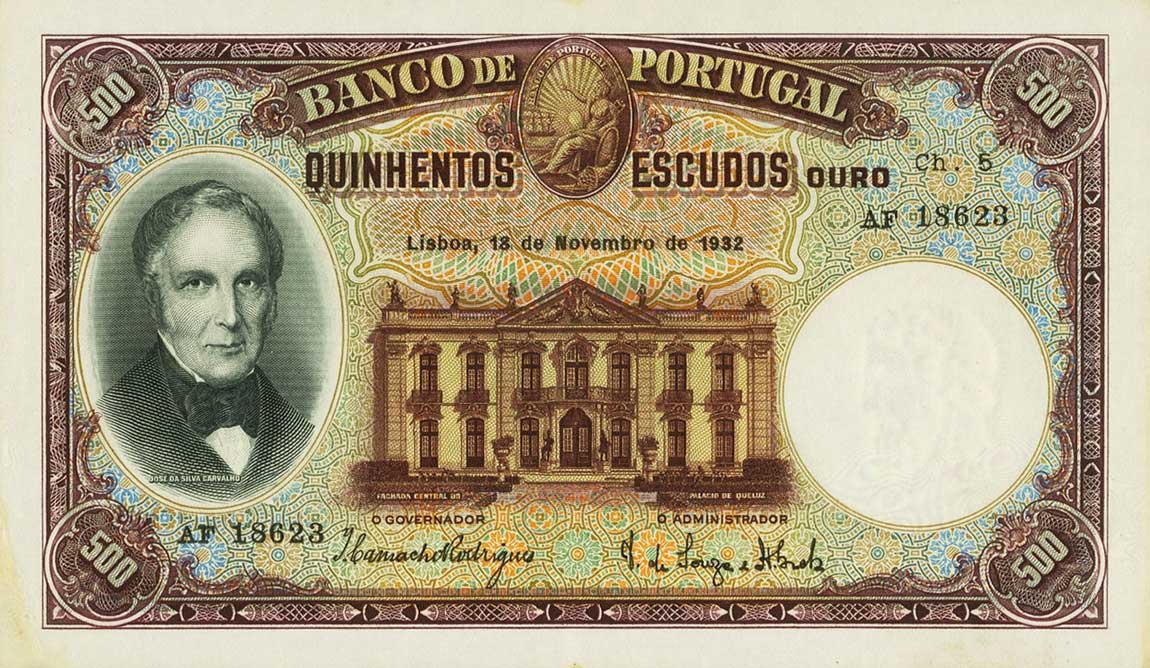 Front of Portugal p147a: 500 Escudos from 1932