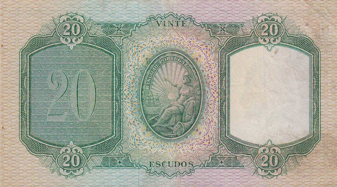 Back of Portugal p153b: 20 Escudos from 1959