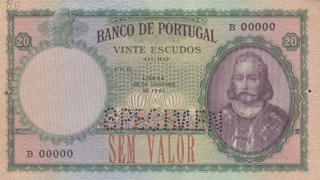 Front of Portugal p153s: 20 Escudos from 1941