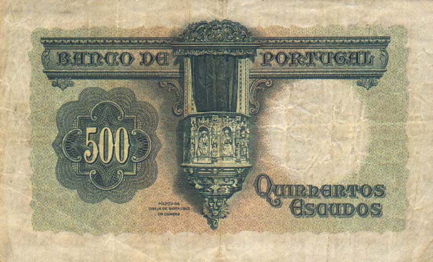 Back of Portugal p155a: 500 Escudos from 1942