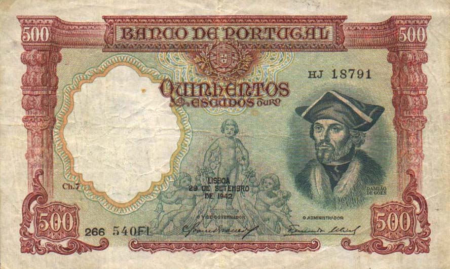 Front of Portugal p155a: 500 Escudos from 1942