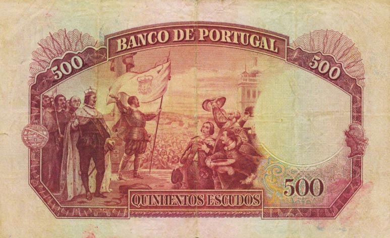 Back of Portugal p158: 500 Escudos from 1944