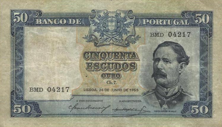 Front of Portugal p160a: 50 Escudos from 1953