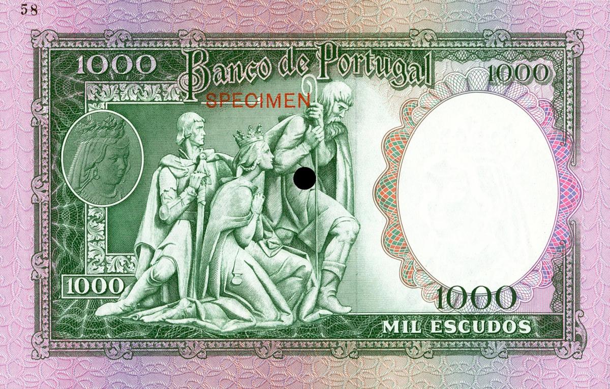 Back of Portugal p166ct: 1000 Escudos from 1961