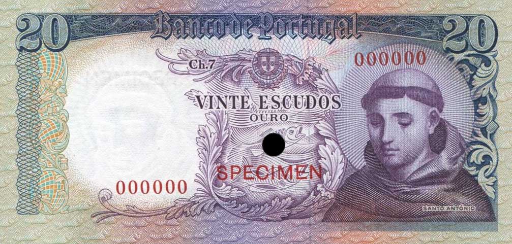 Front of Portugal p167ct: 20 Escudos from 1964