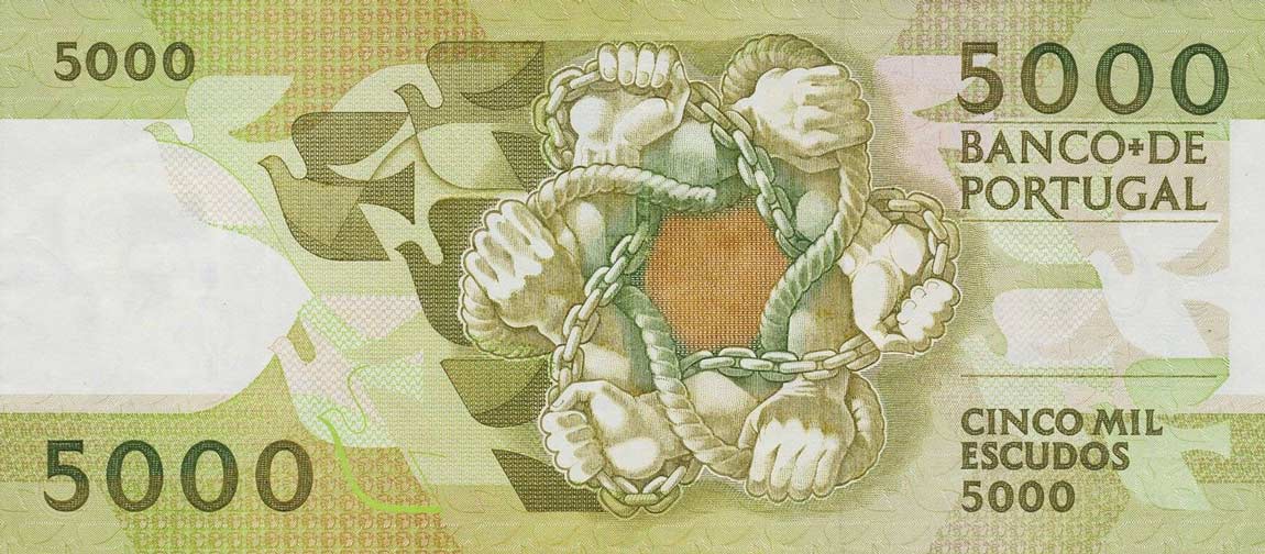 Back of Portugal p184c: 5000 Escudos from 1989