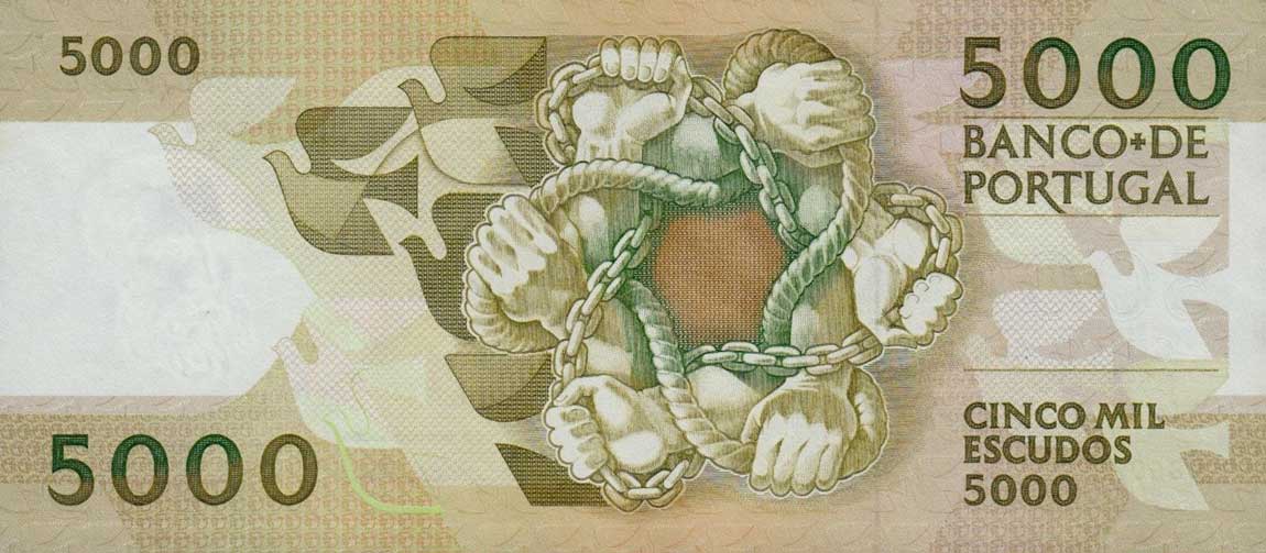 Back of Portugal p184d: 5000 Escudos from 1991