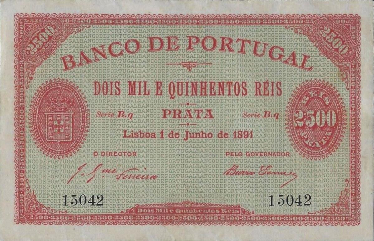 Front of Portugal p67: 2.5 Mil Reis from 1891