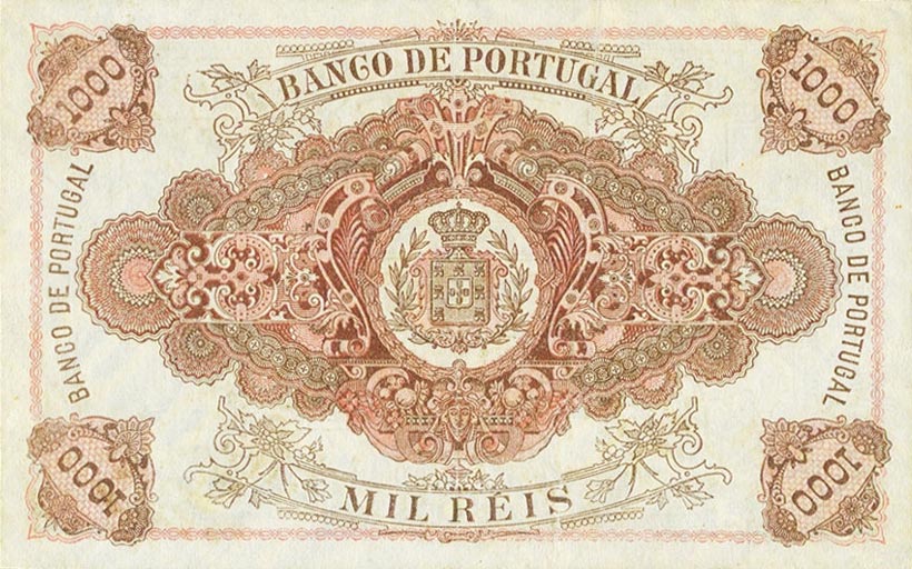 Back of Portugal p73: 1 Mil Reis from 1896
