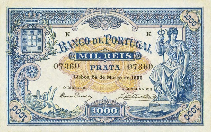 Front of Portugal p73: 1 Mil Reis from 1896