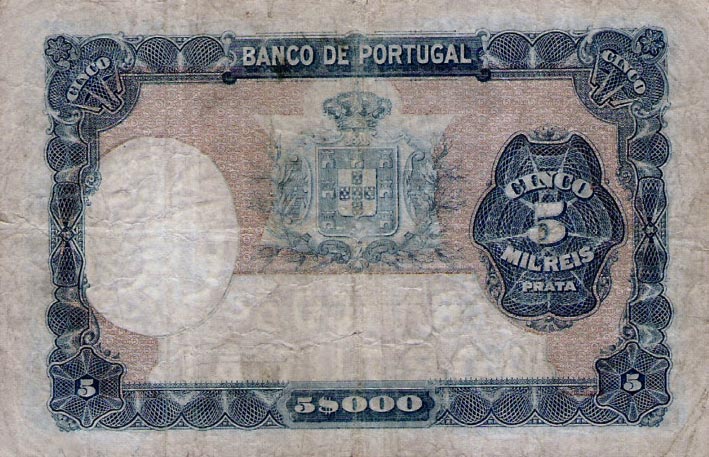 Back of Portugal p83a: 5 Mil Reis from 1903