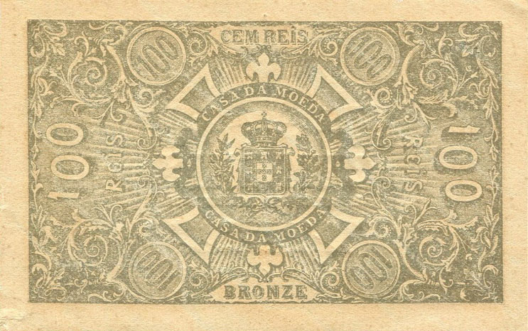 Back of Portugal p88: 100 Reis from 1891