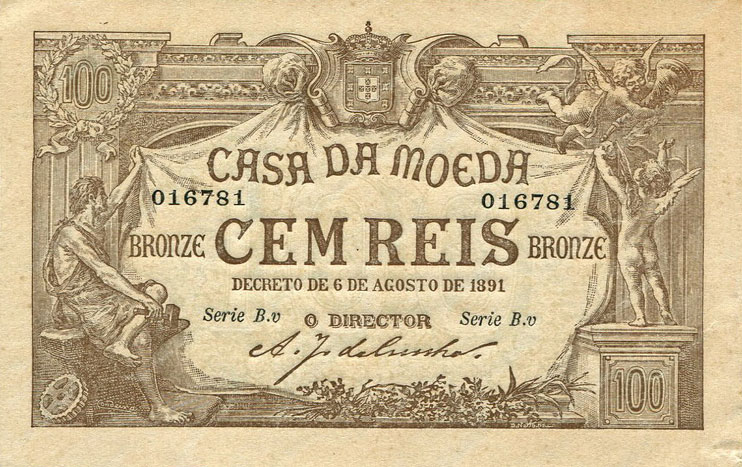 Front of Portugal p88: 100 Reis from 1891