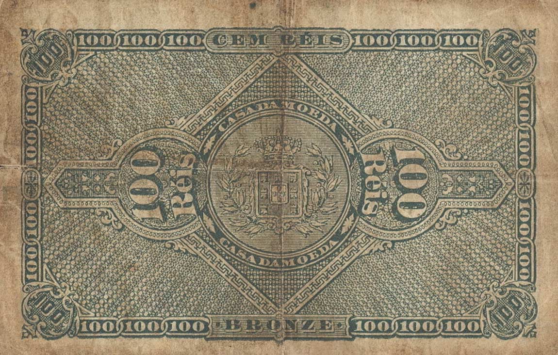 Back of Portugal p89: 100 Reis from 1891