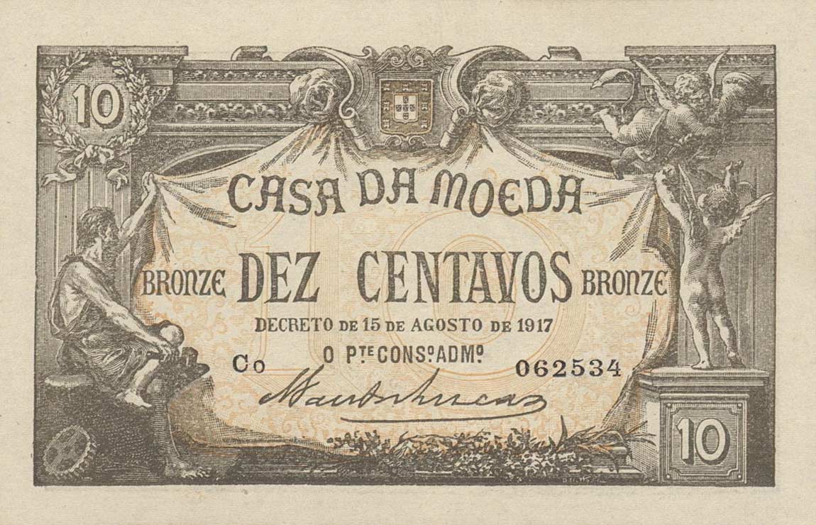 Front of Portugal p93a: 10 Centavos from 1917
