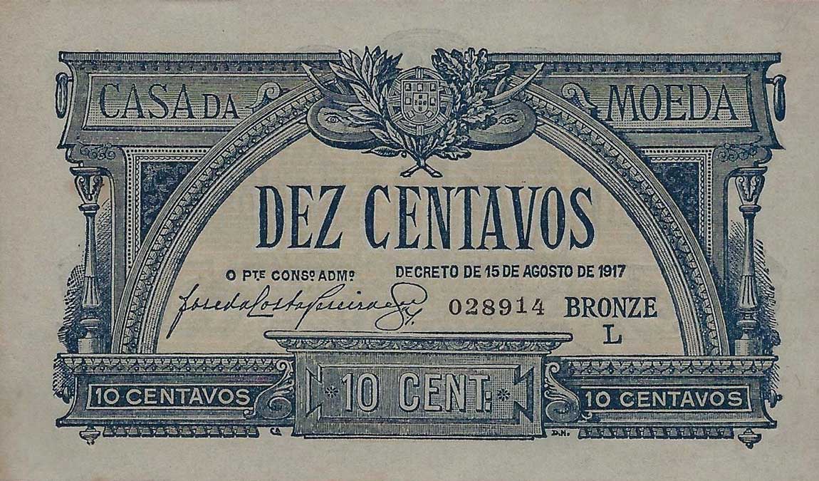 Front of Portugal p94a: 10 Centavos from 1917