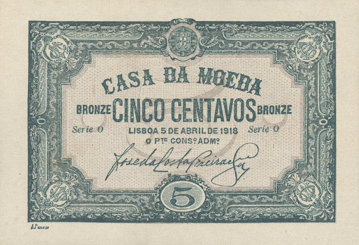 Front of Portugal p97: 5 Centavos from 1918